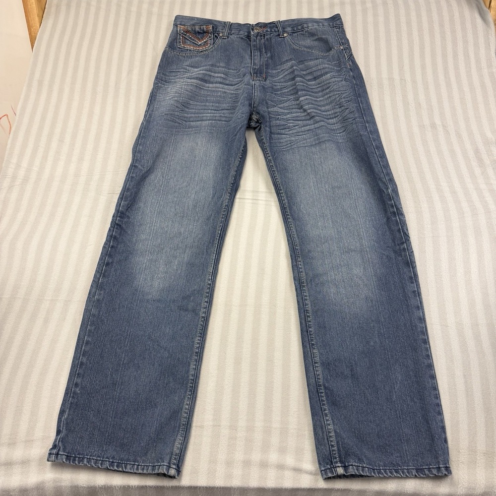 Chams Mens Relaxed Fit‎ Jeans Size 36 X 321 Dark Blue Distressed